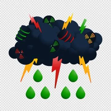 Nuclear cloud and rain vector Illustrator. Radioactive icon with green drop a Illustrazione stock