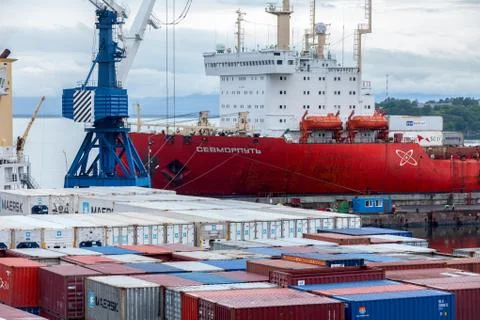 Nuclear container ship "Sevmorput" Stock Photos