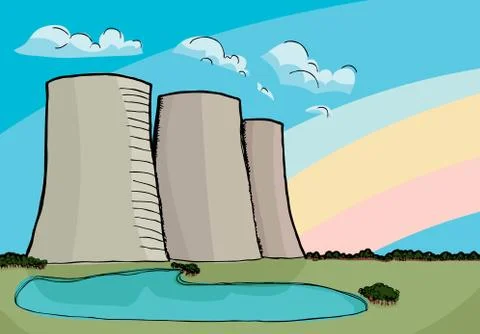 Nuclear Cooling Towers Stock Illustration