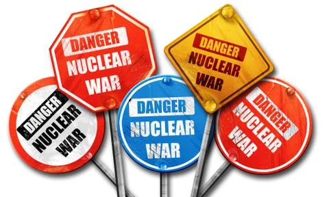 Nuclear danger background, 3D rendering, rough street sign colle Stock-Illustration