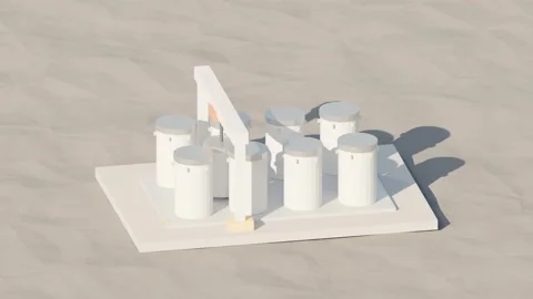 Nuclear dry cask storage yard with gantry crane rotating loop Stock Footage 342509446