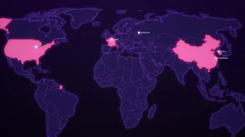Nuclear Energy Countries Highlighted on Cyber Map Stock Footage 342338665