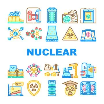 Nuclear energy engineer atom icons set vector Stock Illustration
