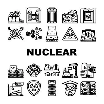 Nuclear energy engineer atom icons set vector Stock Illustration