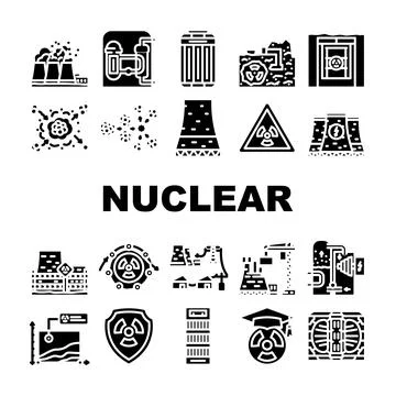 Nuclear energy engineer atom icons set vector Stock Illustration