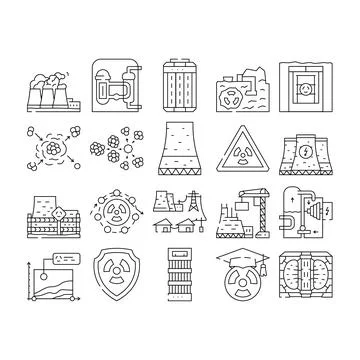 Nuclear energy engineer atom icons set vector Stock Illustration