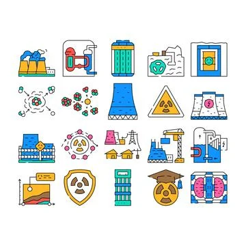Nuclear energy engineer atom icons set vector Stock Illustration