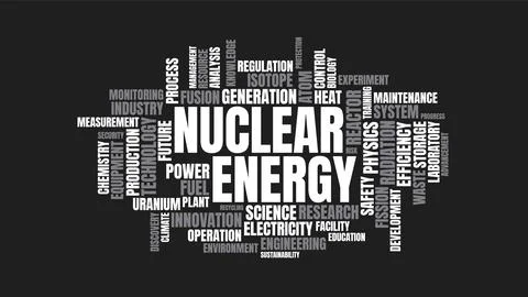 Nuclear Energy Word Cloud Collage of Science Physics and Power Generation Ter Stock Illustration
