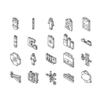 Nuclear engineer energy power isometric icons set vector Stock Illustration