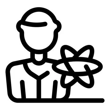 Nuclear engineer holding atom symbol representing nuclear power engineering Stock Illustration