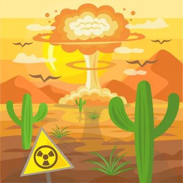 Nuclear explosion from atomic bomb in desert Stock Illustration