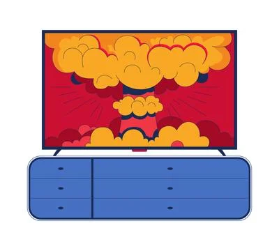 Nuclear explosion blast on TV screen 2D cartoon clip art Stock-Illustration
