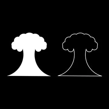 Nuclear explosion burst mushroom explosive destruction set icon white color.. Stock Illustration