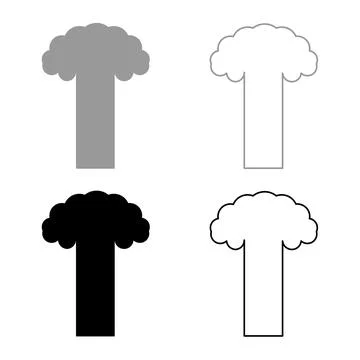 Nuclear explosion burst mushroom explosive destruction set icon grey black .. Stock Illustration