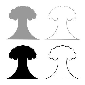 Nuclear explosion burst mushroom explosive destruction set icon grey black .. Stock Illustration