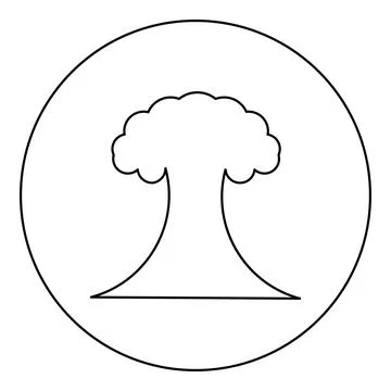 Nuclear explosion burst mushroom explosive destruction icon in circle round.. Stock Illustration