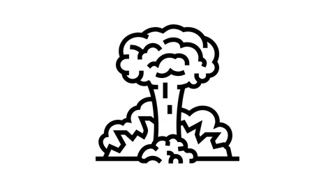 Nuclear explosion cloud radioactive pollution line icon animation Stock Footage 326122192