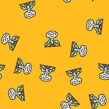 Nuclear explosion cloud radioactive pollution vector seamless pattern Stock Illustration