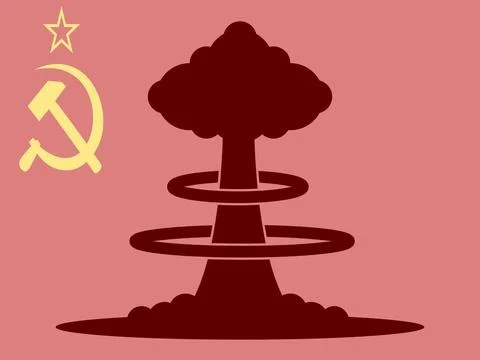 Nuclear Explosion with Flags USSR. Concept of war Stock Illustration