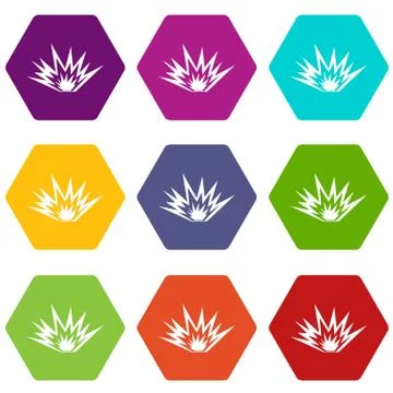 Nuclear explosion icon set color hexahedron Illustrazione stock