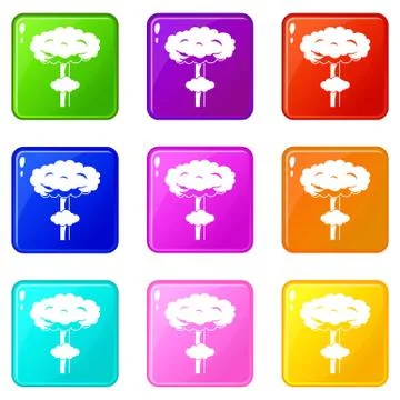 Nuclear explosion icons 9 set Stock Illustration