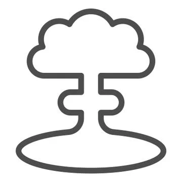 Nuclear explosion line icon. Atomic bomb bang, mushroom shape toxic cloud symbol Illustrazione stock