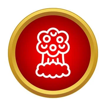 Nuclear explosion mushroom cloud icon on red background Stock Illustration