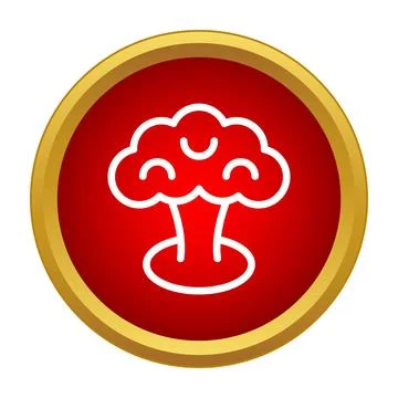 Nuclear explosion mushroom cloud icon on red circle Stock Illustration