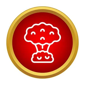 Nuclear explosion mushroom cloud icon on red button Ilustração Stock