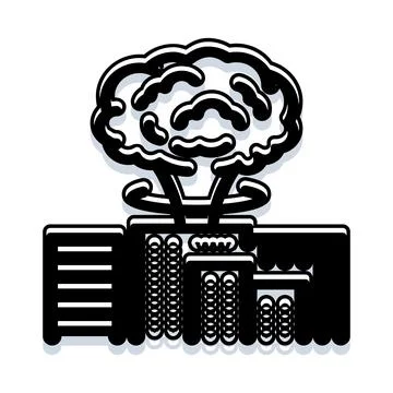 Nuclear explosion mushroom cloud over town illustration Stock Illustration