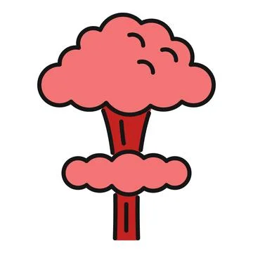 Nuclear explosion mushroom cloud vector line icon Stock Illustration