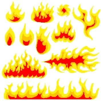 Nuclear explosion. Pixel art 8 bit fire objects. Mushroom cloud. Game icons set Illustrazione stock