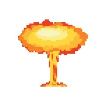 Nuclear explosion pixel art. large red explosive chemical mushroom 8bit Stock Illustration