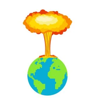 Nuclear explosion on planet earth. War in world. large red explosive chemical Illustrazione stock