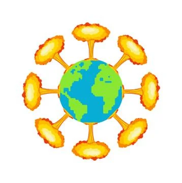 Nuclear explosion on planet earth. War in world. large red explosive chemical Illustrazione stock