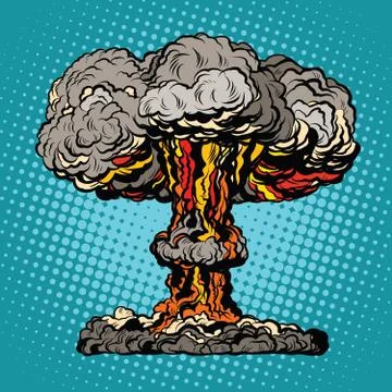 Nuclear explosion radioactive mushroom pop art Stock Illustration