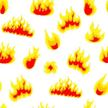 Nuclear explosion. Seamless pattern. Pixel art 8 bit fire objects. Mushroom イラスト素材
