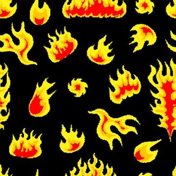 Nuclear explosion. Seamless pattern. Pixel art 8 bit fire objects. Mushroom Stock Illustration