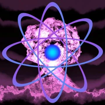 Nuclear explosion with symbol of atomic energy 3d rendering Illustrazione stock
