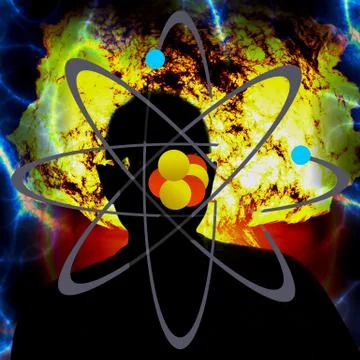 Nuclear explosion with symbol of atomic energy 3d rendering Stock Illustration