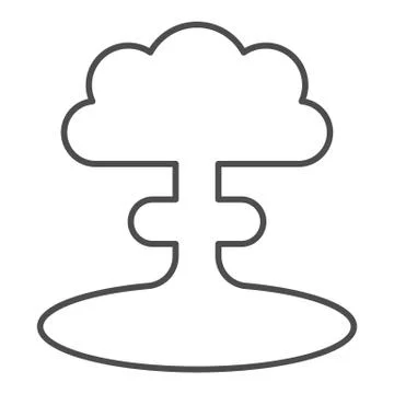 Nuclear explosion thin line icon. Atomic bomb bang, mushroom shape toxic cloud Stock Illustration