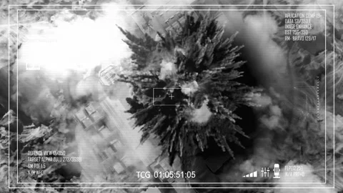 Nuclear facility in the desert attacked from Air, Drone view Stock Footage 243213423