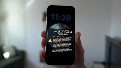Nuclear Fallout Warning: Doomsday Emergency Phone Alert Stock Footage 333289422