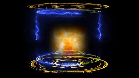 Nuclear fusion engine simulation of atomic collision to begin release mass .. Stock Illustration