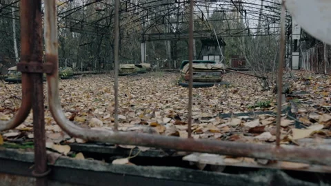 Nuclear ghost town pripyat chernobyl bumper cars fun park abandoned Stockbeeldmateriaal 172293468