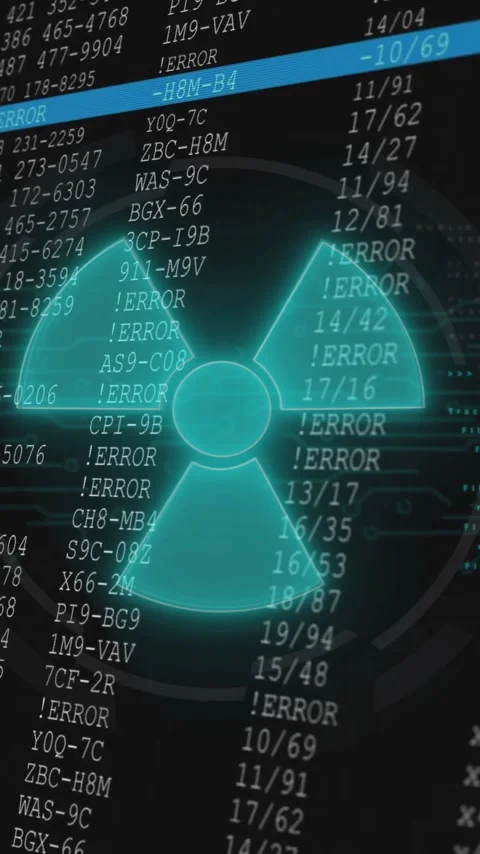 Nuclear hazard symbol animation over error codes and data on black background Stock Footage 320150466
