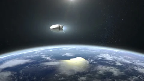 A nuclear hypersonic missile flies over the Earth. View from space. Hypersonic Stock Footage 159440865