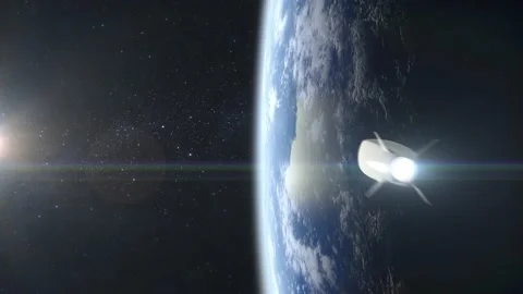 A nuclear hypersonic missile quickly flies off and falls to Earth. View from Stock Footage 163303385