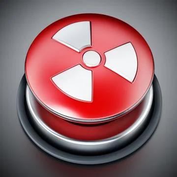 Nuclear launch button on gray background. 3D illustration Illustrazione stock