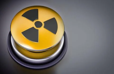 Nuclear launch button on gray background. 3D illustration Nuclear launch b... Stock Photos